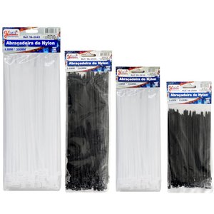 Kit com 400 Abraçadeira Fita Lacre de Nylon Enforca Gato 15 20 25 e 30 Cm Preto e Branco