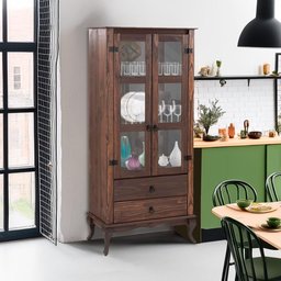Cristaleira em Madeira Maciça com 2 Portas e 2 Gavetas - 10