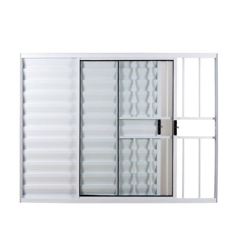 Janela Veneziana 3 Folhas Móveis com Grade Vidro Liso 100x120 Ecosul Esquadrisul Branco