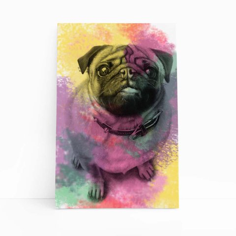 Quadro Cachorro Cão Pug Tinta Aquarela Canvas 30x40cm
