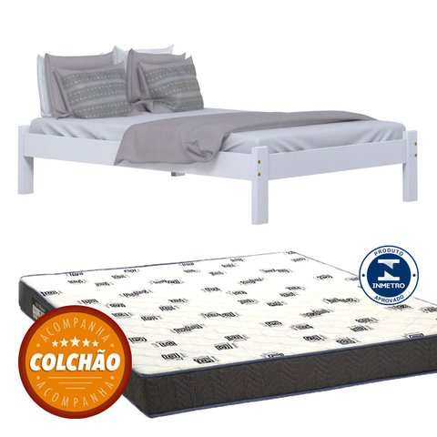 Cama Turca Casal Madeira Maciça Cor Branco + Colchão