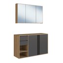 Ver imagem 2 de Gabinete de Banheiro Suspenso 110cm com Espelheira 3 Portas Antônia Ii sem Cuba Mel/Grafite