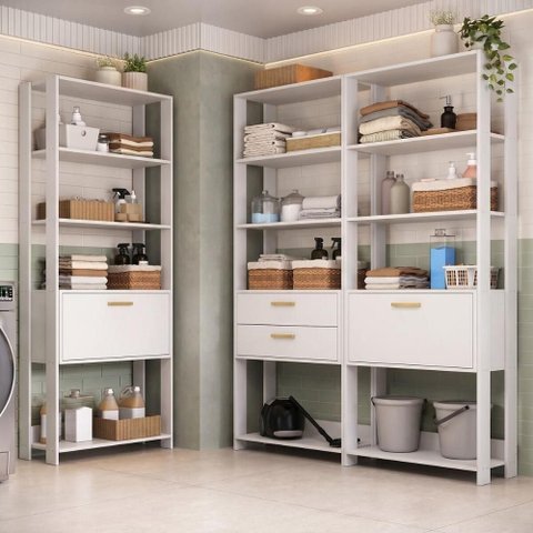 Armário de Lavanderia Multiuso MP5535 2 Portas 12 Prateleiras 219cm Branco Multimóveis