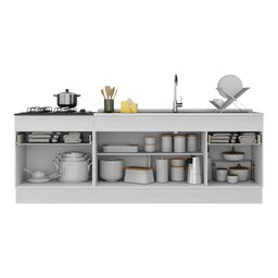 Kit 2 Balcões c/ Rodapé Gabinete Pia 150cm e Cooktop 70cm Veneza Multimóveis MP2108.964 Branco/ - 5