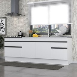 Kit 2 Balcões c/ Rodapé Gabinete Pia 150cm e Cooktop 70cm Veneza Multimóveis MP2108.964 Branco/ - 2