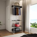 Ver imagem 1 de Guarda Roupa Aberto Industrial Modulado Solteiro Preto Cabideiro Ferro Branco