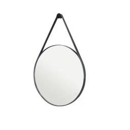 Espelho Adnet Redondo 60 Cm Alça De Couro + Suporte + Bucha - Preto - 2