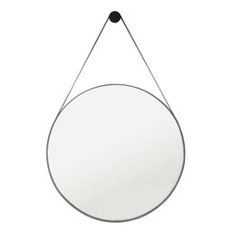 Espelho Adnet Redondo 60 Cm Alça De Couro + Suporte + Bucha - Preto - 1