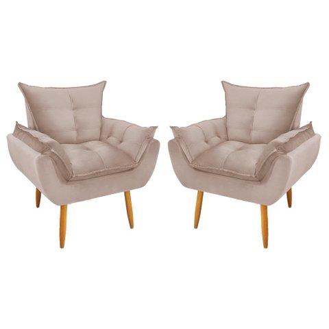 Kit 2 Poltronas Decorativa Opala Pés Palito Veludo Palha Chamby Móveis