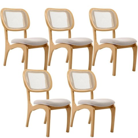 Kit 5 Cadeiras para Sala de Jantar Estofada e Tela Mariah L02 Bouclê Creme