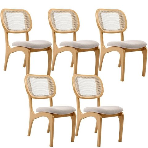 Kit 5 Cadeiras para Sala de Jantar Estofada e Tela Mariah L02 Bouclê Creme