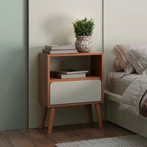 Mesa de Cabeceira 45cm 1 Gaveta Freijó/off White - Dalla Costa