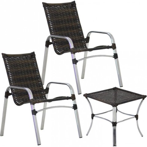 2 Cadeiras e Mesa Alumínio Área Jardim Piscina Trama Original