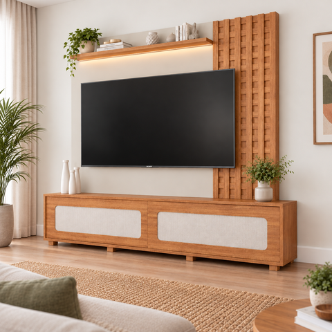 Estante Ripado para TV até 85 Polegadas 100% MDF 228CMX212,5cm Muxarabi Marrocos Yescasa