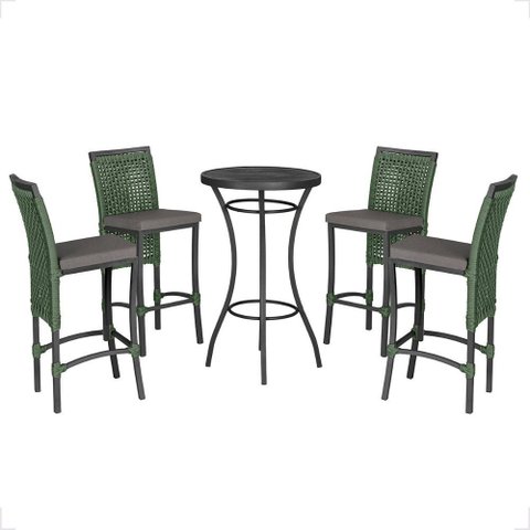 Mesa Bistro e 4 Banquetas Roma Preta Corda Náutica 11 Trama Original