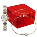 Ver imagem 1 de Relógio de Pulso Feminino Kit Analógico Aço Inox Prata e Dourado Mondaine