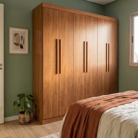 Guarda Roupa Casal 6 Portas 2 Gavetas com Cabideiro e Prateleiras 180x205x47cm Cinamomo
