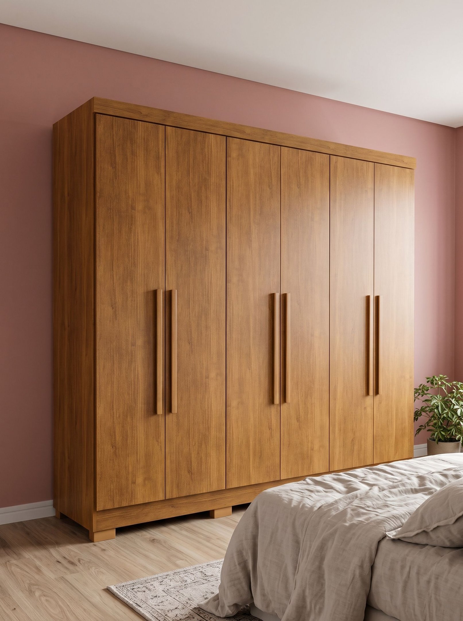 Guarda Roupa Casal 6 Portas 2 Gavetas com Cabideiro e Prateleiras 180x205x47cm Cinamomo