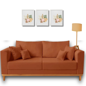Sofá Beny para Sala de Estar, 3 Lugares, 1,80m, Estofado em Suede, Base em Madeira (terracota)
