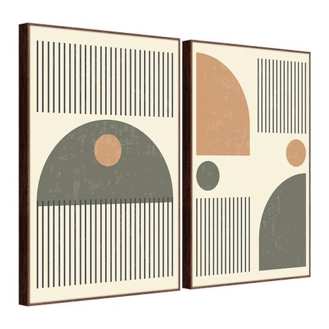 Quadro Decorativo Minimalista Formas Geométricas e Linhas Moldura Filete:Moldura Ypê/50X75