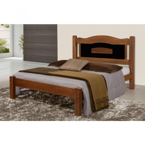Cama Queen Size Paris de Madeira Maciça Tauari Castanho Preto