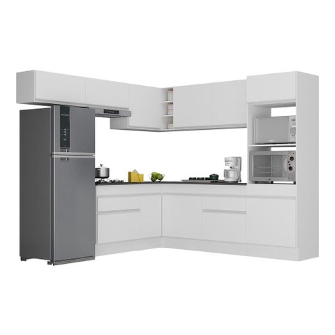Armário de Cozinha Completa de Canto com Rodapé Veneza Multimóveis V2105 Branco