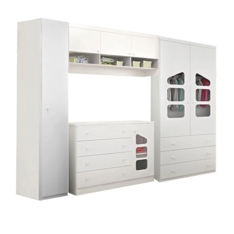 Jogo de Quarto Modulado Infantil Algodão Doce Armário Roupeiro Cômoda 100% MDF