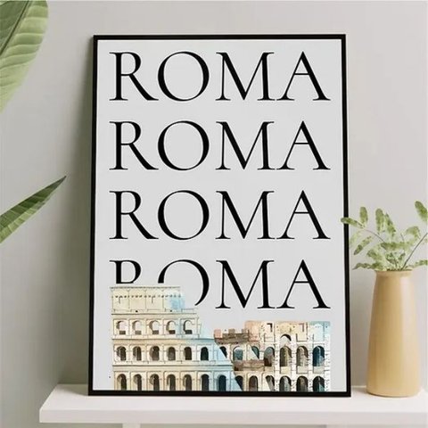 Quadro Decorativo Minimalista Roma - Coliseu 33x24cm - com Vidro:moldura Preta
