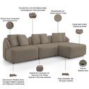 Ver imagem 4 de Sofá 4 Lugares com Chaise Direito Sala Living 288cm Arlo F04 Veludo Marrom Claro - Lyam Decor