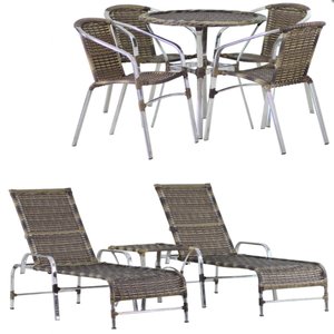 Kit 4 Cadeiras Floripa e Mesa Tampo Tramado com 2 Espreguiçadeiras Catar e Mesa Piscina, Jardim, Var