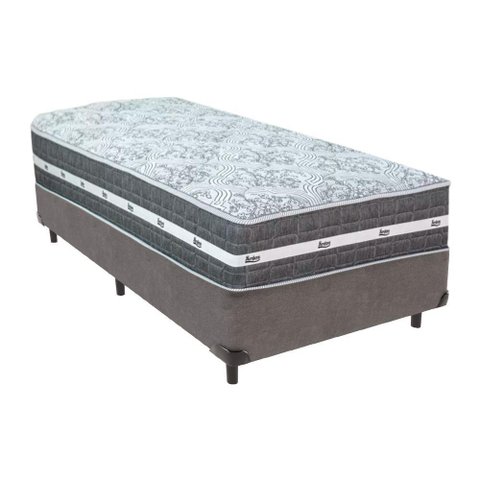 Cama Box Cinza e Colchão Black Graphite Molas Ensacadas Solteiro 88x188x32 Anjos