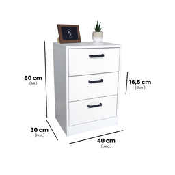 Mesa de Cabeceira Branca 40cm 3 Gavetas Mdf Quarto Gaveteiro Puxador Arquivo-sem Rodinhas Já Montado - 4