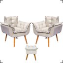 Ver imagem 1 de Kit 2 Poltronas Decorativas Para Recepção Manicure Sala De Estar + Puff Reforçado Suede