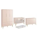 Ver imagem 1 de Dormitório Theo 3 Portas Rosa com Pés Madeira Natural e Colchão D18 Branco - Reller Móveis