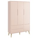 Ver imagem 2 de Dormitório Theo 3 Portas Rosa com Pés Madeira Natural e Colchão D18 Branco - Reller Móveis