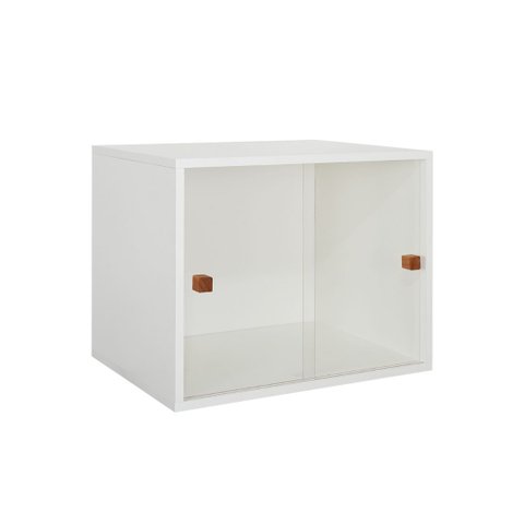 Armário Kit 52 Branco com Portas de Correr Acrílico e Puxador Montante Natural