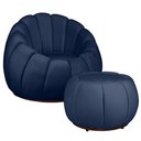 Ver imagem 1 de Kit Poltrona Base Giratória e Puff Concha Decorativo Veludo Cor Marinho