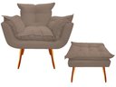 Ver imagem 1 de Kit Poltrona + Puff Decorativo Opala Suede Capuccino Pés Madeira Ms Decor