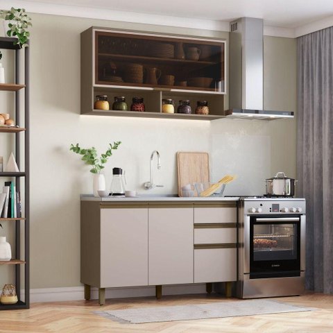 Cozinha Compacta 2 Peças Lora 4 Portas 2 Gavetas MDF Duna-Cristal Casa 812