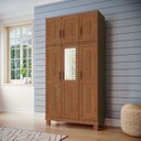 Ver imagem 1 de Guarda-Roupa 6 Portas com Espelho e Aplique Madeira Maciça Linha Cobre Marrom/Castanho