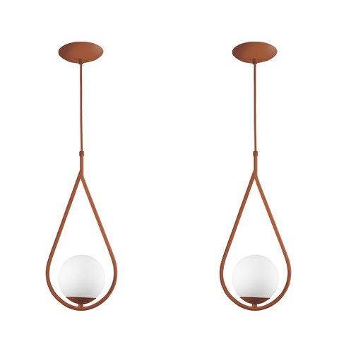 Kit 2 Luminária Pendente Aro Gota Orby Cobre Magnifico