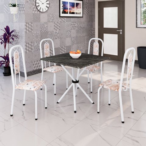Conjunto Sala de Jantar com 4 Cadeiras Lívia Branco/Bege