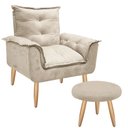 Ver imagem 1 de Poltrona Opala Cadeira Decorativa + Puff Banqueta Redondo: Bege