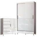 Ver imagem 1 de Guarda Roupa Solteiro 2 Portas de Correr com Pés e Cômoda Fit Branco Brilho - Santos Andirá