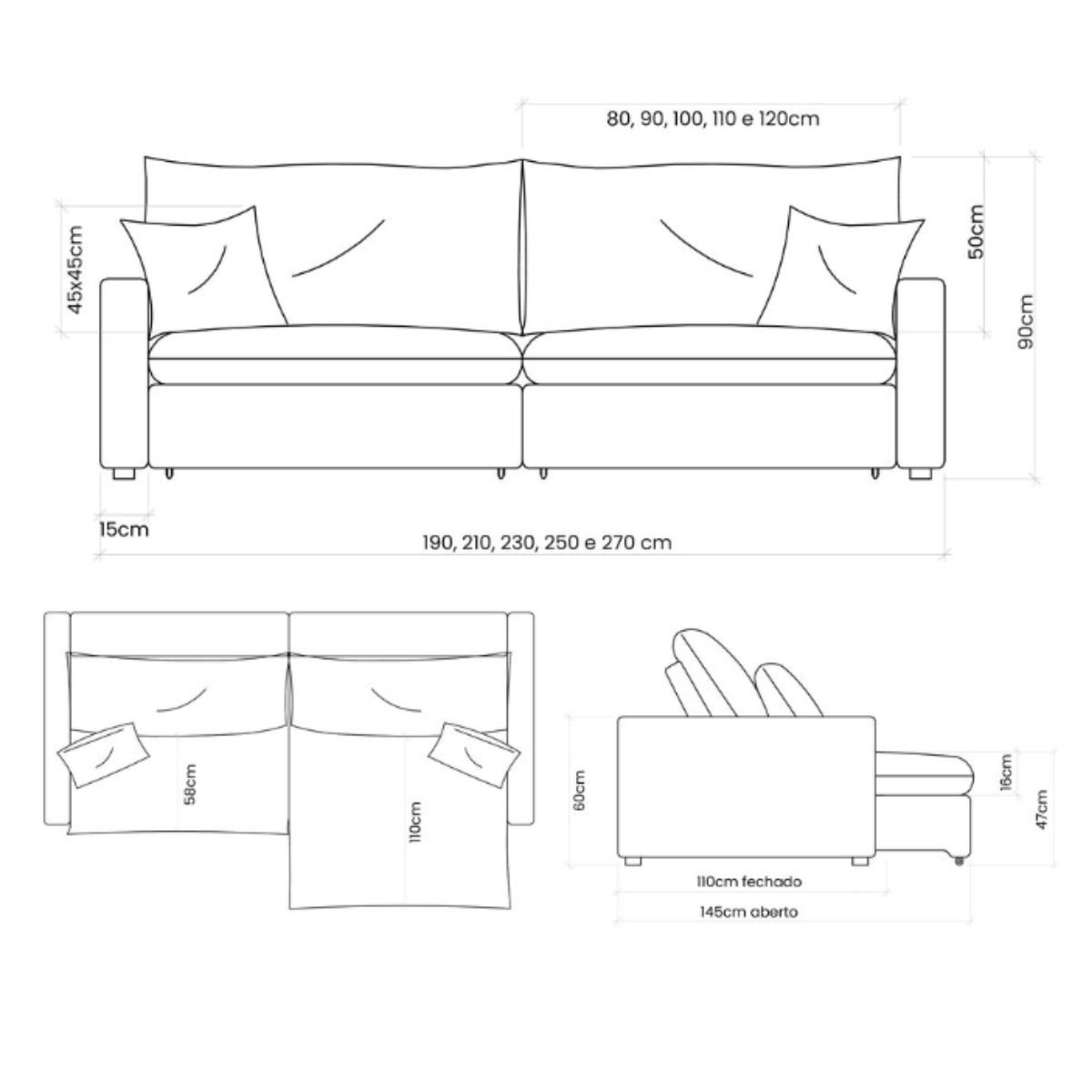 Sofá Cama Bélgica Retrátil e Reclínável 2,10m em Linho Diamond Premium Off White - Home Mobily - 4