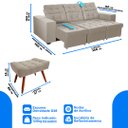 Ver imagem 3 de Sofá 4 Lugares Itália Plus 2,60m Retrátil, Reclinável, com 2 Puffs ,pés Palito, Bege