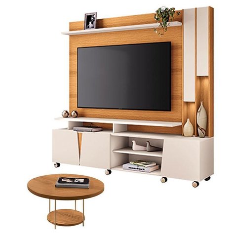 Estante Home Theater Virtus Cinamomo Off White com Mesa de Centro Sky Cinamomo - Hb Móveis
