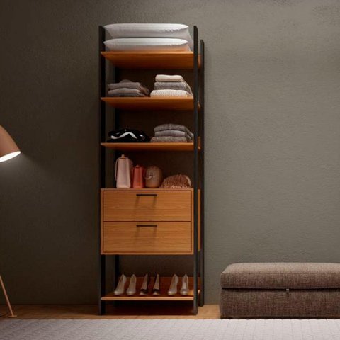 Guarda-Roupa Closet Industrial 2 Gavetas 4 Prateleiras TW401 Freijó/Preto Fosco - Pradel