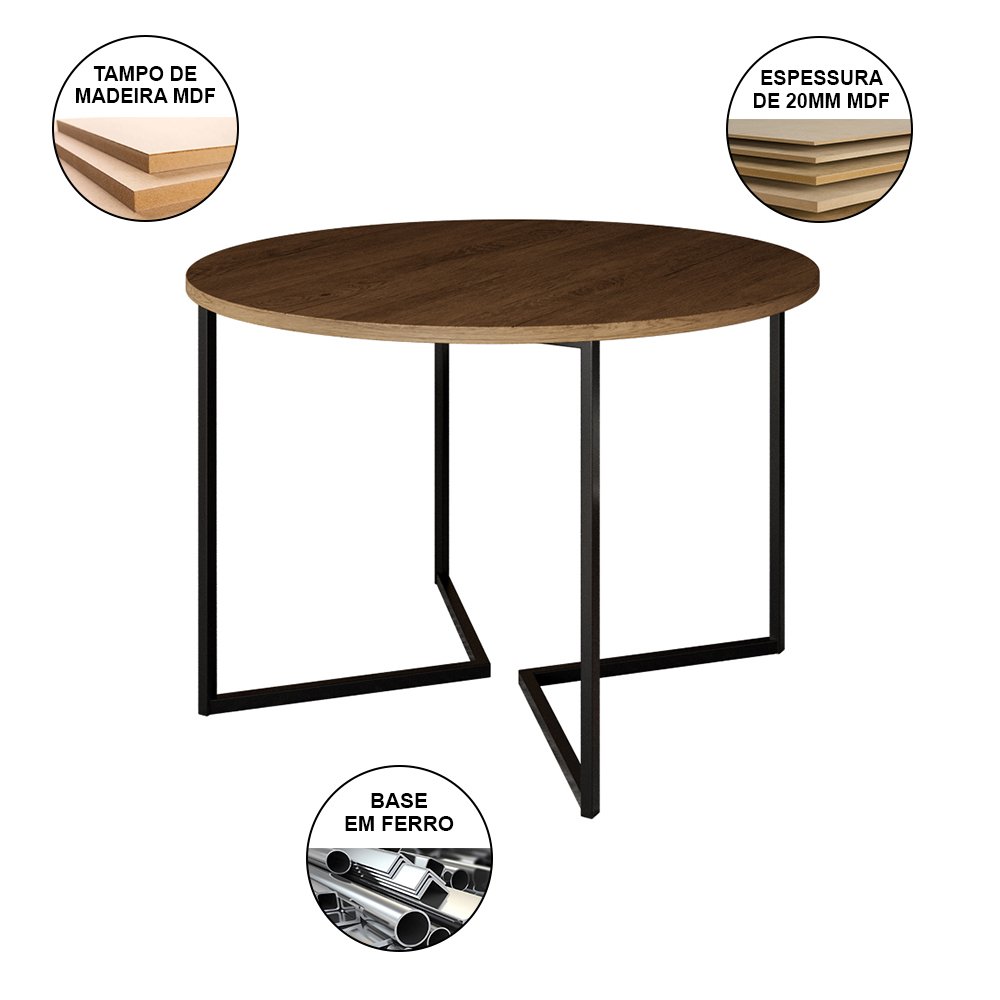 Mesa Industrial Jantar Redonda 110cm Amêndoa Base V com 4 Poltronas Pretas Eames Daw Ferro Preto - 3