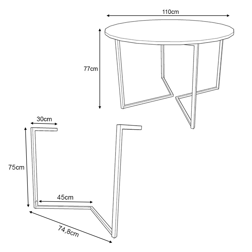 Mesa Industrial Jantar Redonda 110cm Amêndoa Base V com 4 Poltronas Pretas Eames Daw Ferro Preto - 5